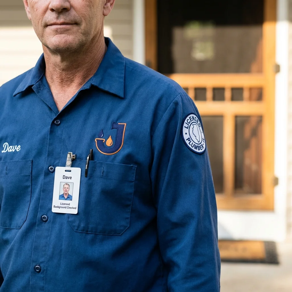 Licensed plumber showing ID badge in East Wenatchee, WA