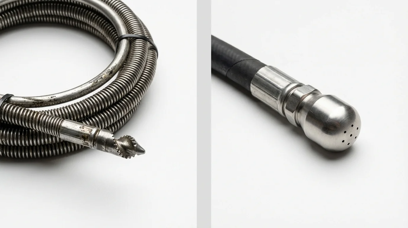 Drain snake cable and hydro jetting nozzle used for drain cleaning in East Wenatchee, WA