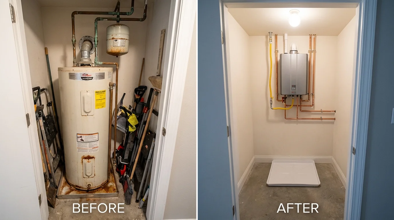 Tank water heater versus wall-mounted tankless unit comparison for East Wenatchee, WA homeowners