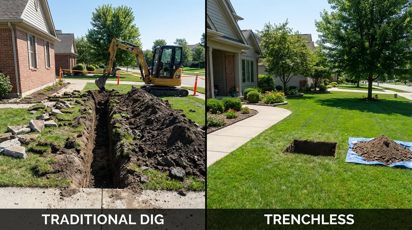 Trenchless sewer repair with minimal yard damage versus traditional excavation in East Wenatchee, WA